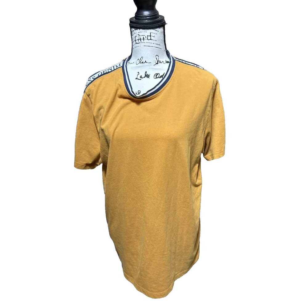 Guess Mustard Colored T Shirt Unisex Size Large Guess Denim Logo On Short Sleeve